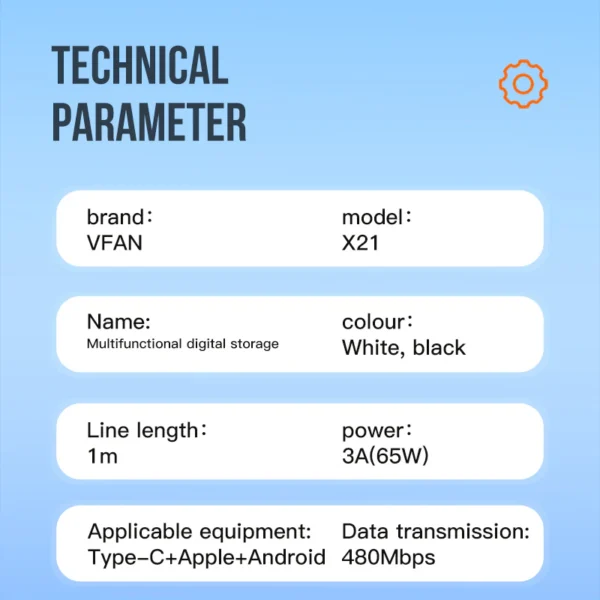 VFAN X21 Fast Charging Cable with Storage Case 8 in 1