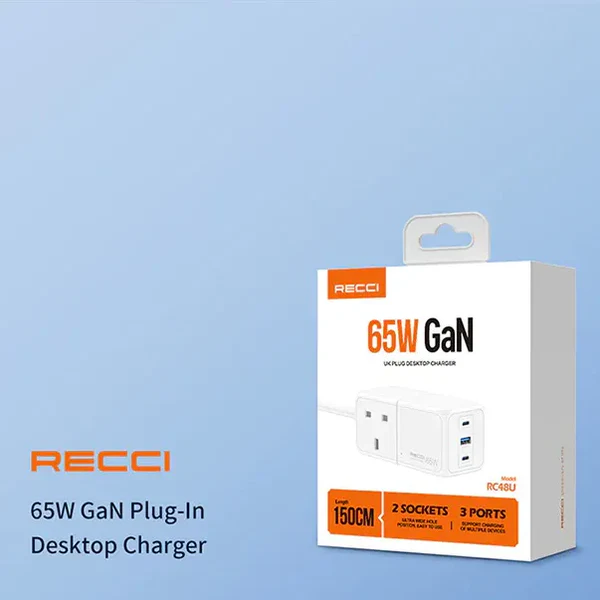 Recci 65W GaN Plug-In Desktop Charger 150cm