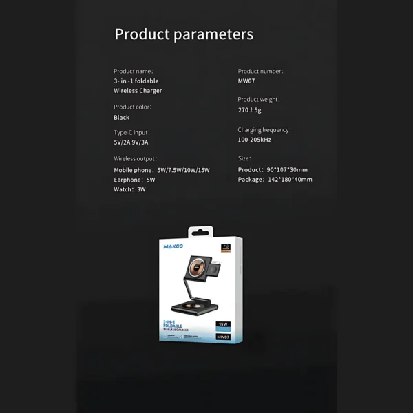 Maxco 3 In 1 Foldable Wireless Charger 15W