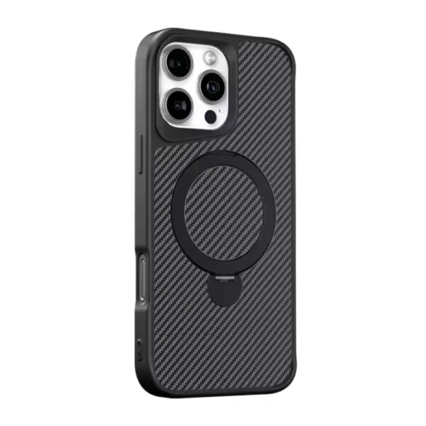 Carbon Fiber Texture Magnetic Holder Phone Case Wireless Charging Shoclproof Cover