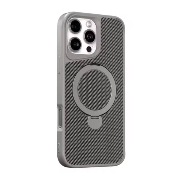 Carbon Fiber Texture Magnetic Holder Phone Case Wireless Charging Shoclproof Cover