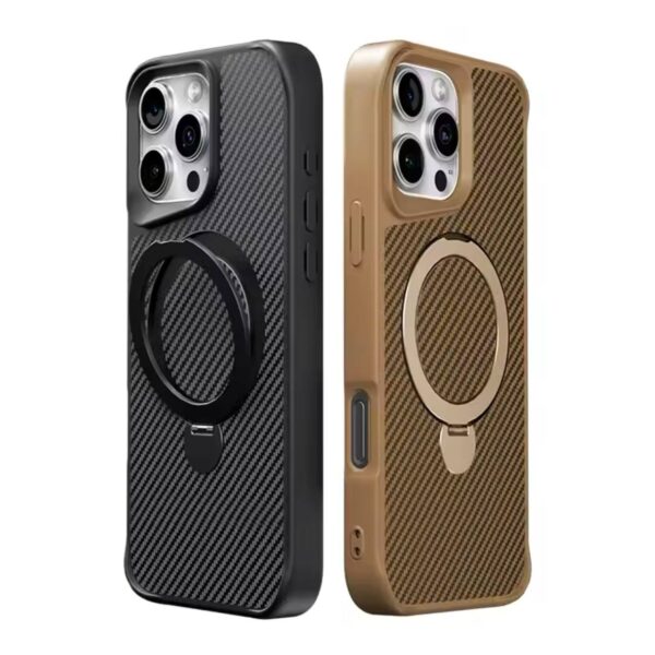 Carbon Fiber Texture Magnetic Holder Phone Case Wireless Charging Shoclproof Cover