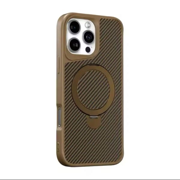 Carbon Fiber Texture Magnetic Holder Phone Case Wireless Charging Shoclproof Cover