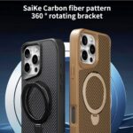 Carbon Fiber Texture Magnetic Holder Phone Case Wireless Charging Shoclproof Cover
