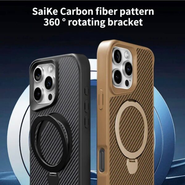 Carbon Fiber Texture Magnetic Holder Phone Case Wireless Charging Shoclproof Cover