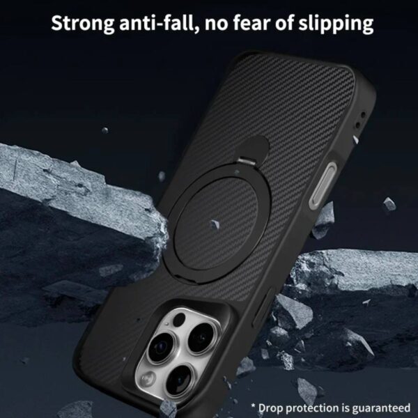 Carbon Fiber Texture Magnetic Holder Phone Case Wireless Charging Shoclproof Cover