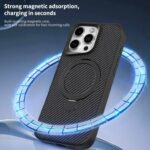 Carbon Fiber Texture Magnetic Holder Phone Case Wireless Charging Shoclproof Cover