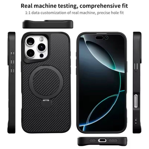 Carbon Fiber Texture Magnetic Holder Phone Case Wireless Charging Shoclproof Cover