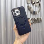 Coblue Premium Leather Magsafe With Metal Ring Case