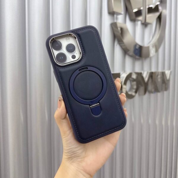 Coblue Premium Leather Magsafe With Metal Ring Case