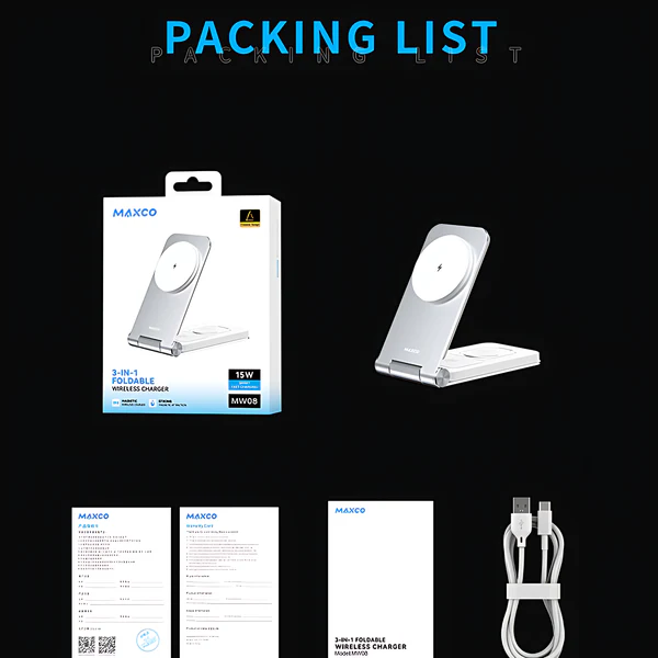 Maxco 3 In 1 Foldable Wireless Charger 15W