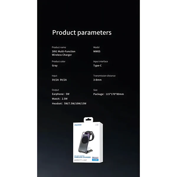 Maxco 3-in-1 Multi-Function Wireless Charger 15W