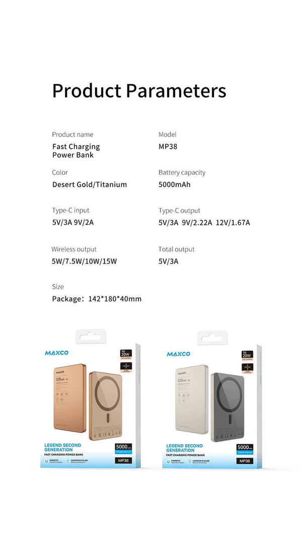 MAXCO Legend Series Power Bank 5000mAh/15W Wireless