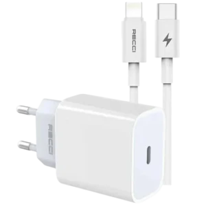 Recci 20W PD Fast Travel Charger with Type-C to Lightning Cable