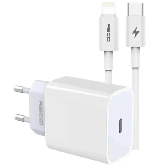 Recci 20W PD Fast Travel Charger with Type-C to Lightning Cable
