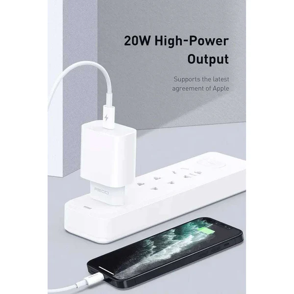 Recci 20W PD Fast Travel Charger with Type-C to Lightning Cable