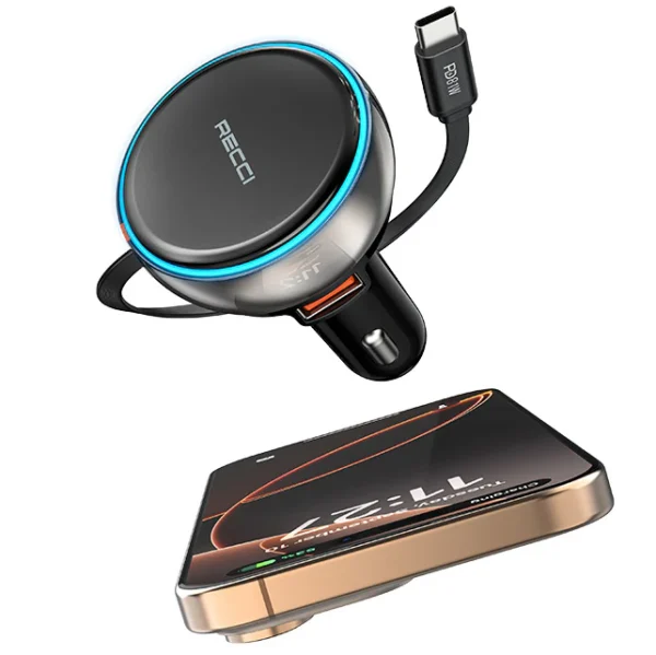Recci 81W Car Charger with Built-in Type-C Cable