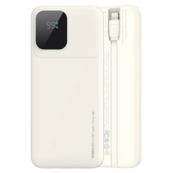 Recci Power Bank 10000mAh  22.5W with Built-In Cables Fast Charging