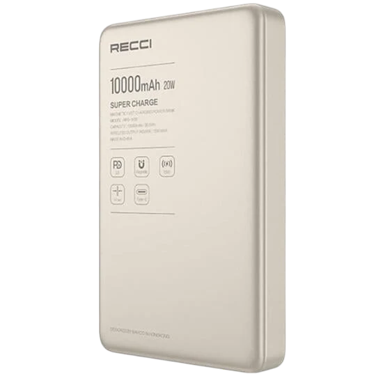 Recci Ultra-Slim 10000mAh Power Bank with 20W PD & 15W Wireless Charging